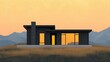 © Yuparet - Modern Mountain Cabin Blueprint on Gold Leaf Background with 3D Model