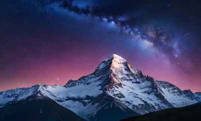 beautiful background with colorful stars on background of a mountains