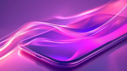 A phone on pink and purple neon background.