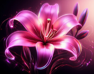 Wall Mural - Beautiful Pink Lily Flower Closeup Illustration