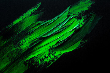 Wall Mural - bright green brush stroke of paint on black background