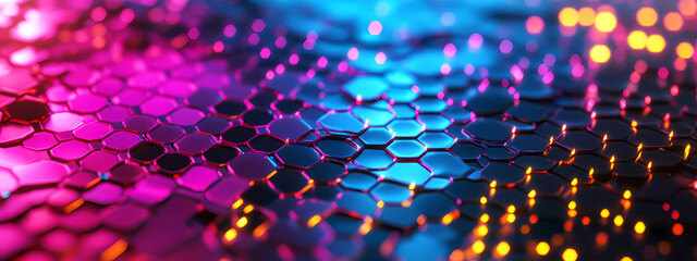 Poster - Futuristic Hexagonal Pattern with Neon Glow