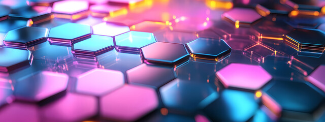 Poster - Futuristic Hexagonal Pattern with Neon Glow