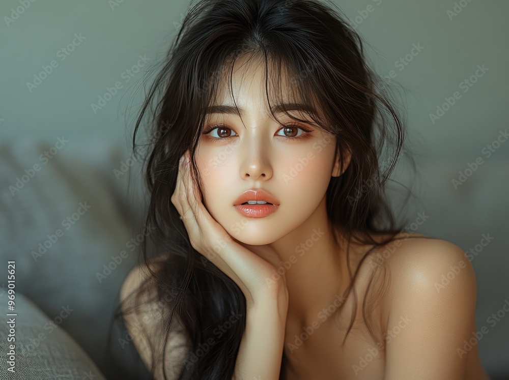 Foto de Stock Portrait of pretty young Korean, Japanese, Chinese woman