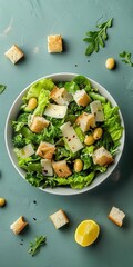 38 USA Caesar salad flat design bird's-eye view healthy theme 3D render Complementary Color Scheme