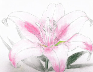 Wall Mural - Beautiful Pink Lily Flower Closeup Illustration