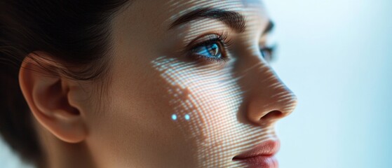 Wall Mural - A woman with a blue eye staring at the camera