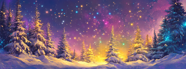 Wall Mural - Colorful Winter Wonderland