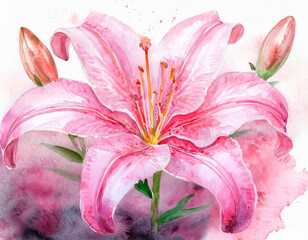 Wall Mural - Beautiful Pink Lily Flower Closeup Illustration