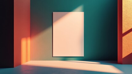 Wall Mural - Blank Canvas Mockup in Modern Minimalist Room with Warm Light