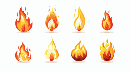 Fire Icons Flat Vector Isolated White Background