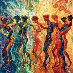 Canvas Print - Abstract Swirling Figures in Vibrant Colors.