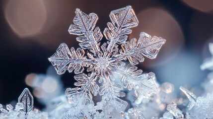 Wall Mural - Macro view of snowflake crystal formation 