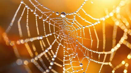 Macro view of water droplets on spider web