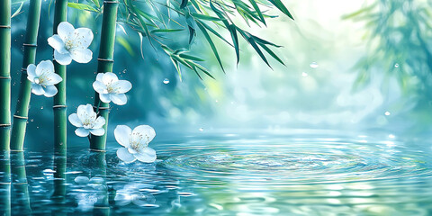 Wall Mural - Blossoming bamboo in a lake