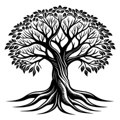 single tree line art vector. hand drawing line black and white tree