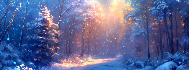 Wall Mural - Enchanted Winter Forest Under the Stars