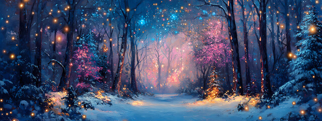 Wall Mural - Enchanted Winter Forest Under the Stars