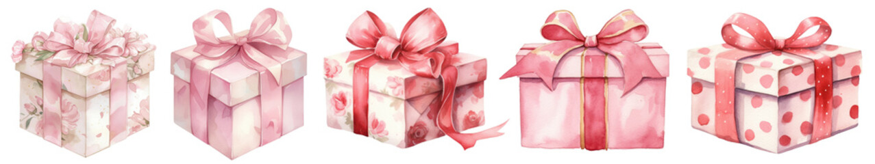 Wall Mural - watercolor gift box png element set on transparent background