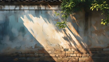 Wall Mural - Sunlit textures of an aged wall showcasing historical layers and gentle shadows