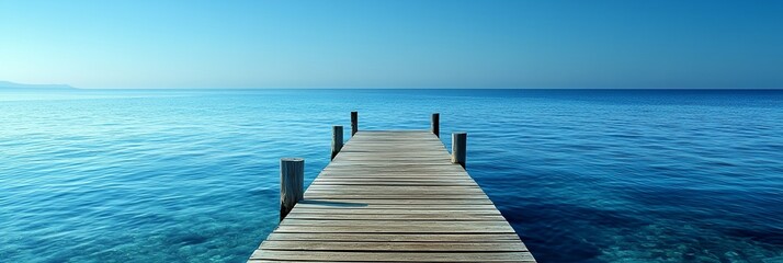 Canvas Print - A wooden pier is in front of a body of water