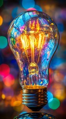 Poster - Light bulb with colorful bokeh background