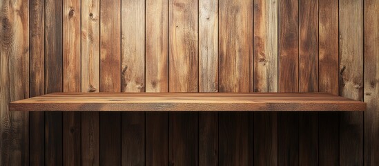 Leinwandbilder - Empty wooden shelves against a backdrop of a wooden wall. with copy space image. Place for adding text or design