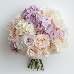 Wall Mural - A bouquet of pastel roses and hydrangeas, perfect for decoration or gifting.