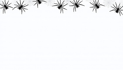 creepy, crawling spiders along the top of a solid white background with plenty of space for 'web of 