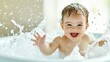 © rahuth - Happy Baby Bath Time: Giggling Infant in Tub with Splashes