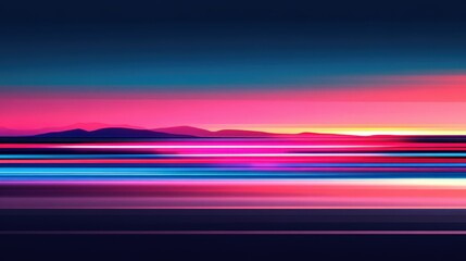 Wall Mural - Vibrant Horizontal Glowing Lines With Abstract Landscape