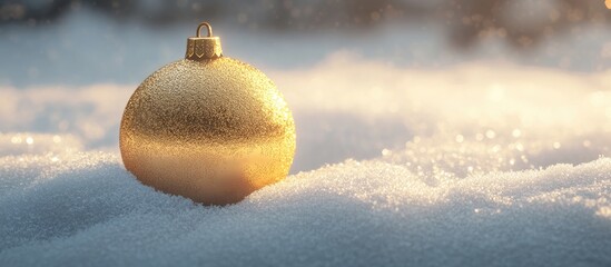 Poster - A single golden Christmas ball in the snow Close up and isolated Copyspace for additional text