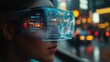 © DarkinStudio - Futuristic AR glasses offering augmented reality overlays in daily life: A person navigating a city with AR information displayed on smart glasses.
