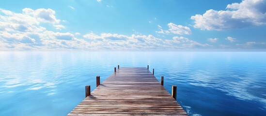 Aufkleber - Pier extending toward the horizon over blue water. with copy space image. Place for adding text or design