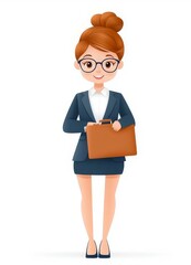 Flat style illustration of a young businesswoman in a suit with a confident pose Great for business related content, marketing materials, and startup guides Isolated on white background