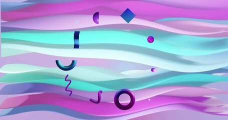 Sticker - Animation of abstract shapes moving over waving multi coloured background