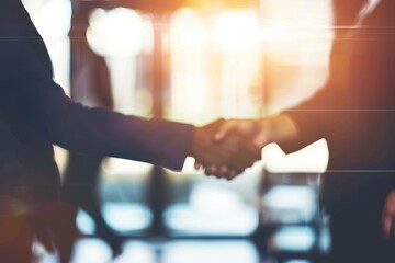 Partnerships are the backbone to strengthening business Defocused shot of two businesspeople shaking hands in an office