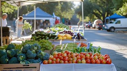 Outdoor farmer's market with local vendors and produce