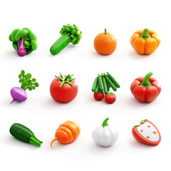 Wall Mural - Fresh Organic Vegetables and Fruits Assortment on White Background