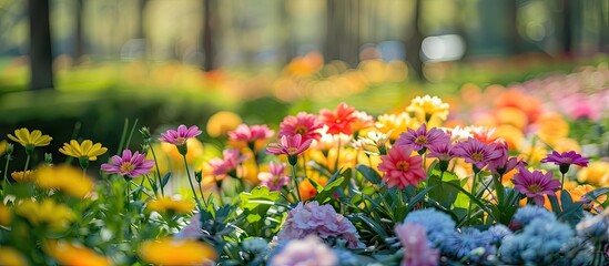 Aufkleber - Spring natural background with blooms Springtime theme Top view. with copy space image. Place for adding text or design
