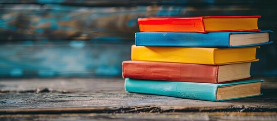 Wall Mural - books hardback book vibrant wooden table back to school copy space for text education school and bus