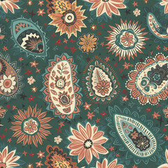 Wall Mural - paisley and floral element pattern, muted colors , a fusion of modern colors and rich texture 