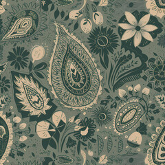 Poster - paisley and floral element pattern, muted colors , a fusion of modern colors and rich texture 