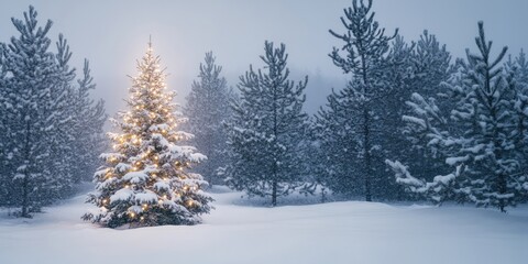 Poster - Beautiful Christmas tree with lights shining christmas trees pine.