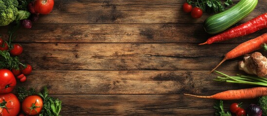 Aufkleber - Vegetables placed on a wooden surface Organic healthy food Concept of raw and vegetarian Banner. with copy space image. Place for adding text or design