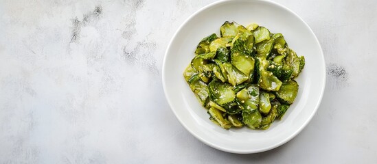Leinwandbilder - Stir fried bitter gourd served on a white ceramic plate. with copy space image. Place for adding text or design