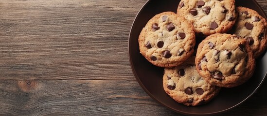Aufkleber - chocolate chip cookies on a plate. with copy space image. Place for adding text or design