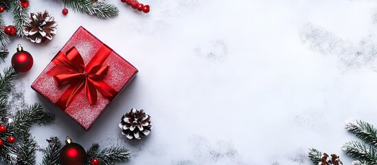 Poster - Christmas creativity Festive background featuring a gift box Top view with copy space