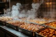 © Outkast - Steaming Trays of Meat in a Kitchen