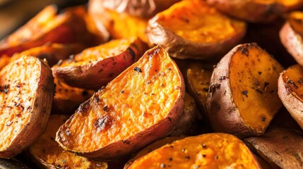 Close-up of Roasted Sweet Potato Slices with Black Pepper